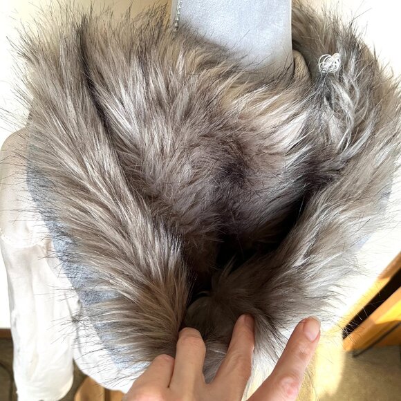 Marrakech Beige Faux Fur Lined Hood Jacket Size XS Brown Utility Cargo Packable - Picture 11 of 16